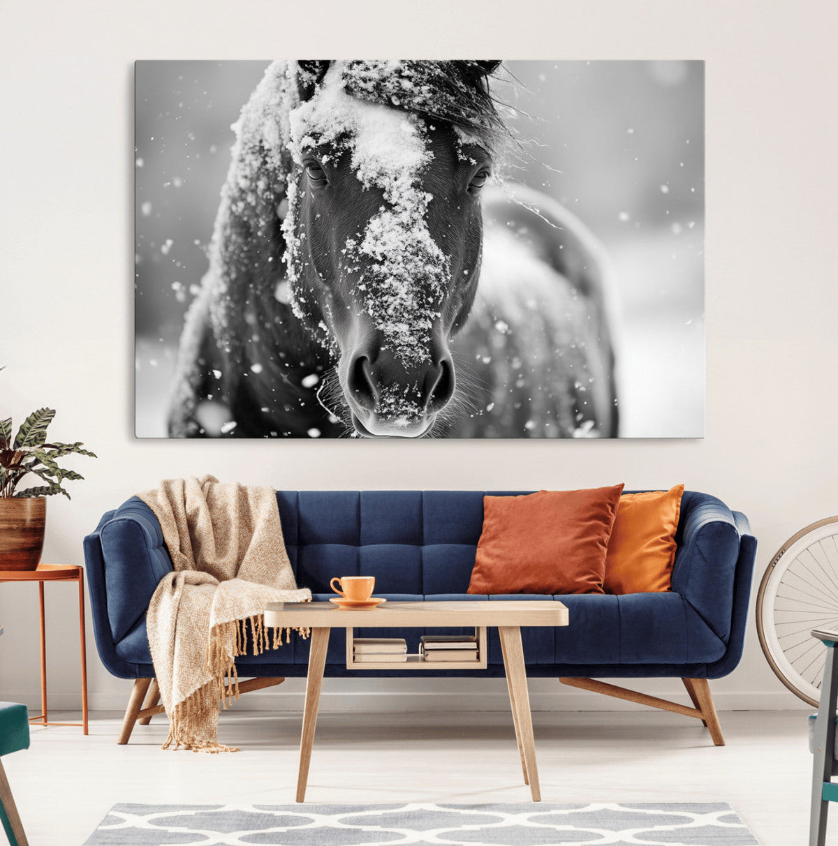 Black and White Horse Winter Wall Art | Ready to Hang and