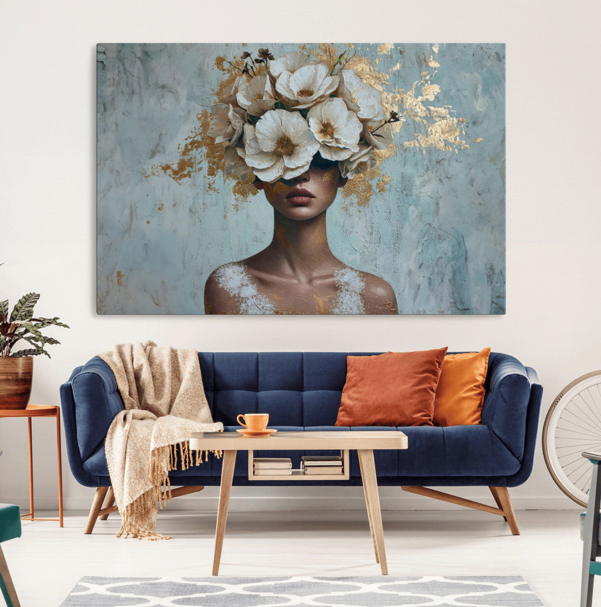 Golden Petal Wall Art - Petal Silhouette Woman Wall Art
