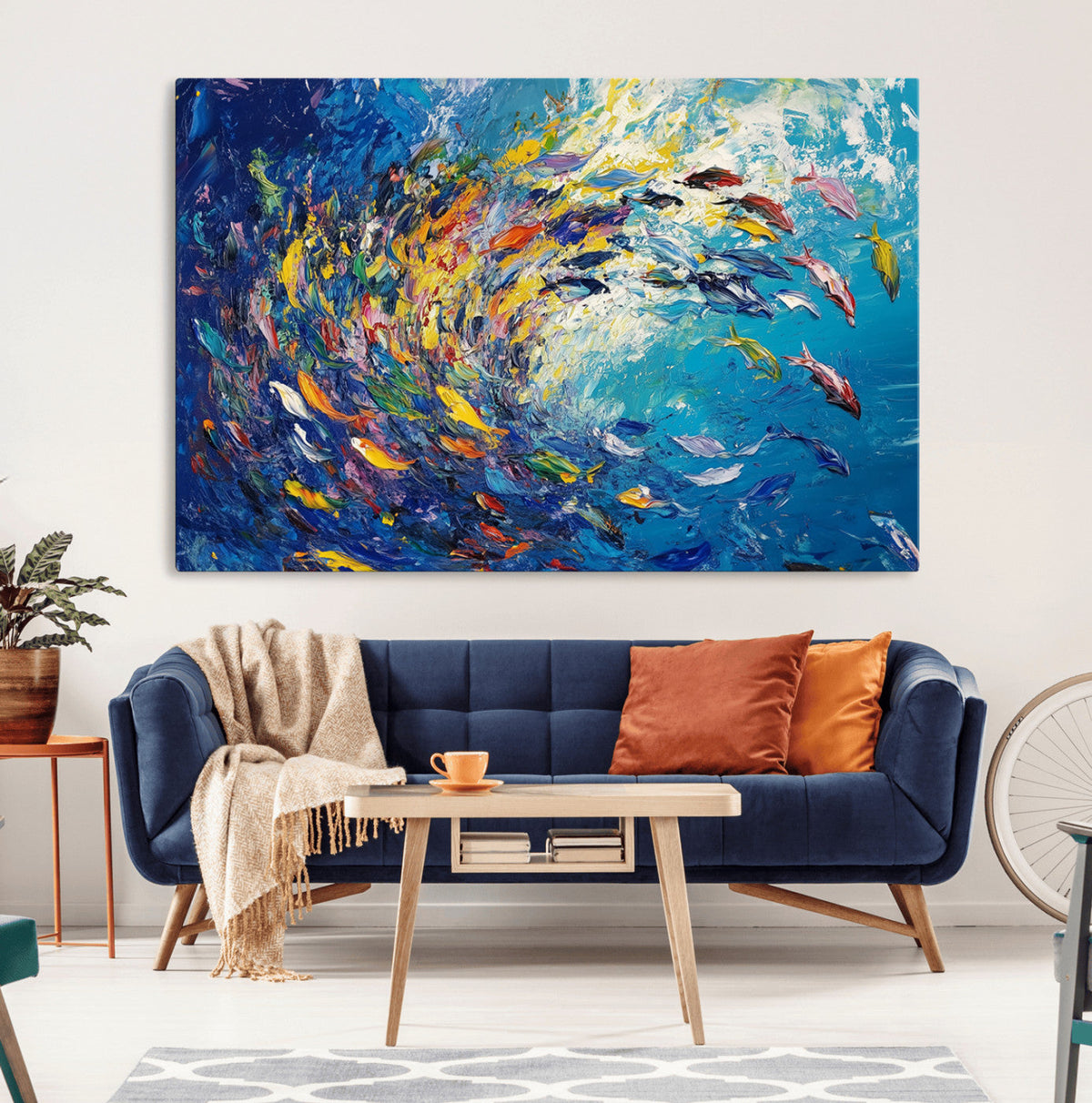 Colorful Swirling Fish School Wall Art Canvas Print |