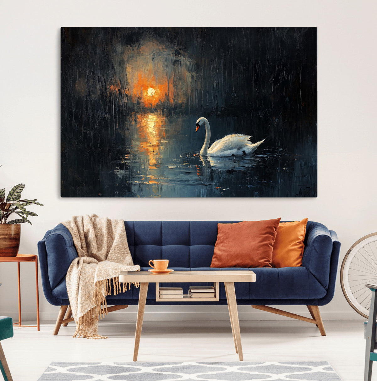 Abstract Swan on Water Wall Art Canvas Print - Elegant