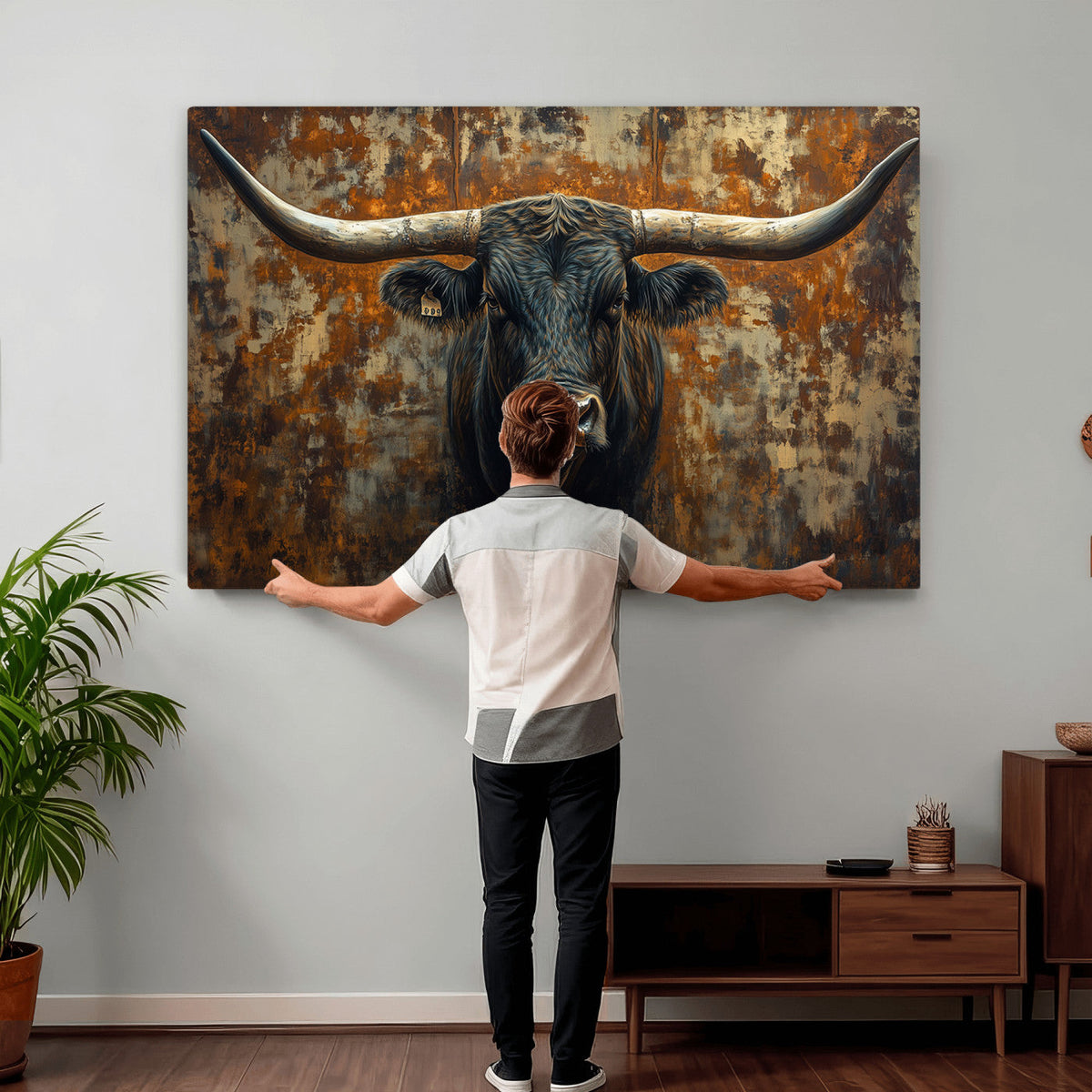 Longhorn Texas Cow Bull Wall Art | Rustic Farmhouse Canvas