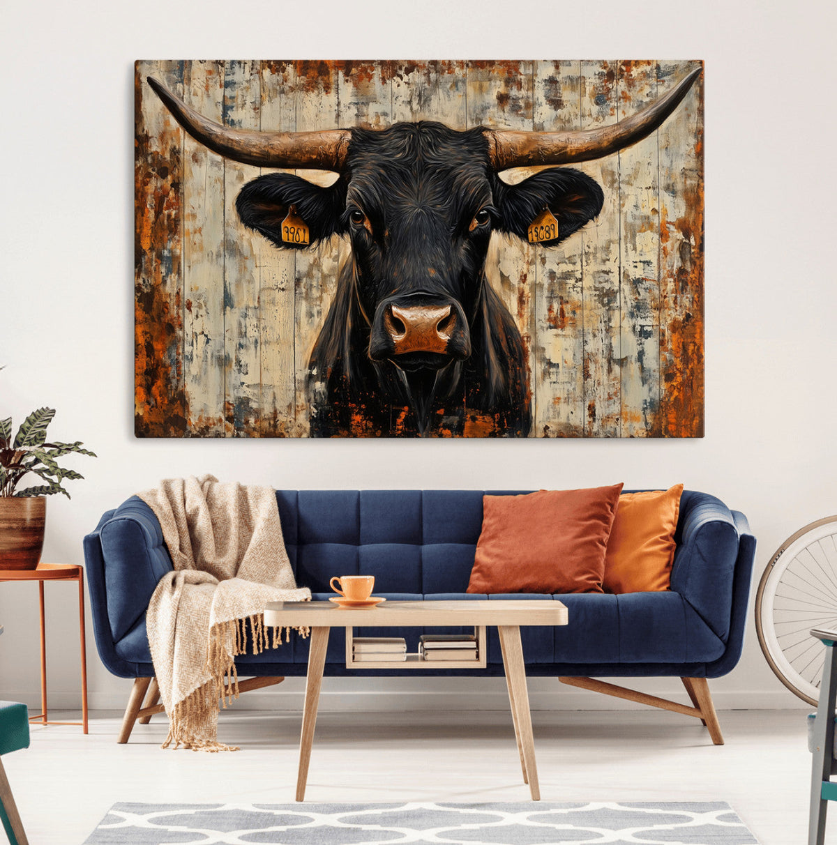 Rustic Texas Artwork Wall Art Canvas Print - Abstract Cow