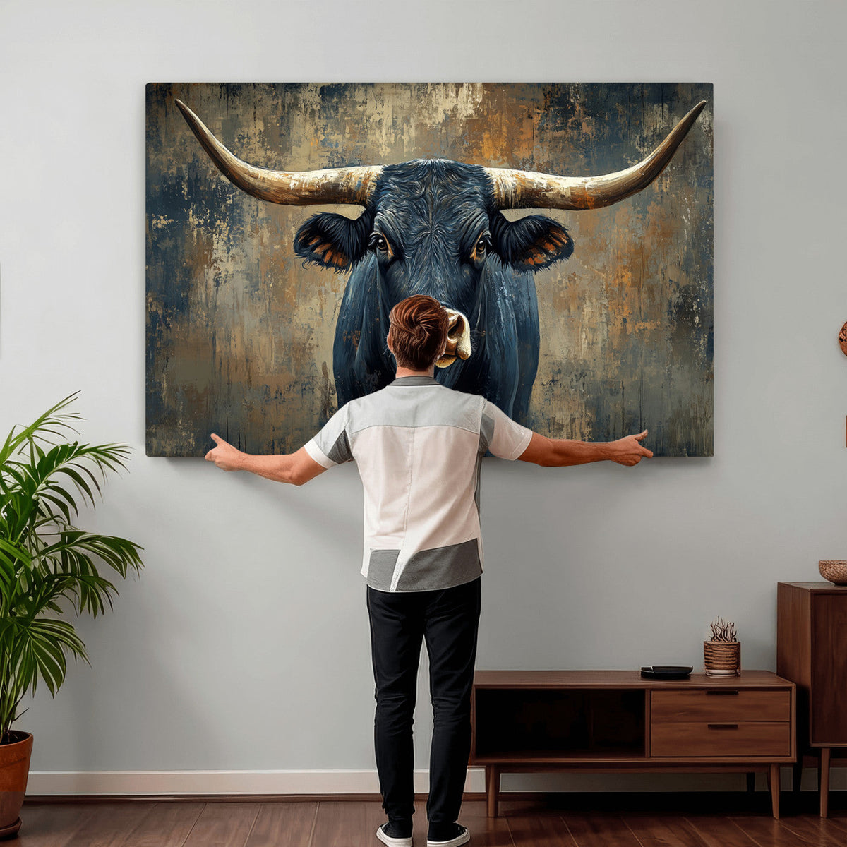Texas Western Wall Art Canvas Print - Abstract Cow Longhorn