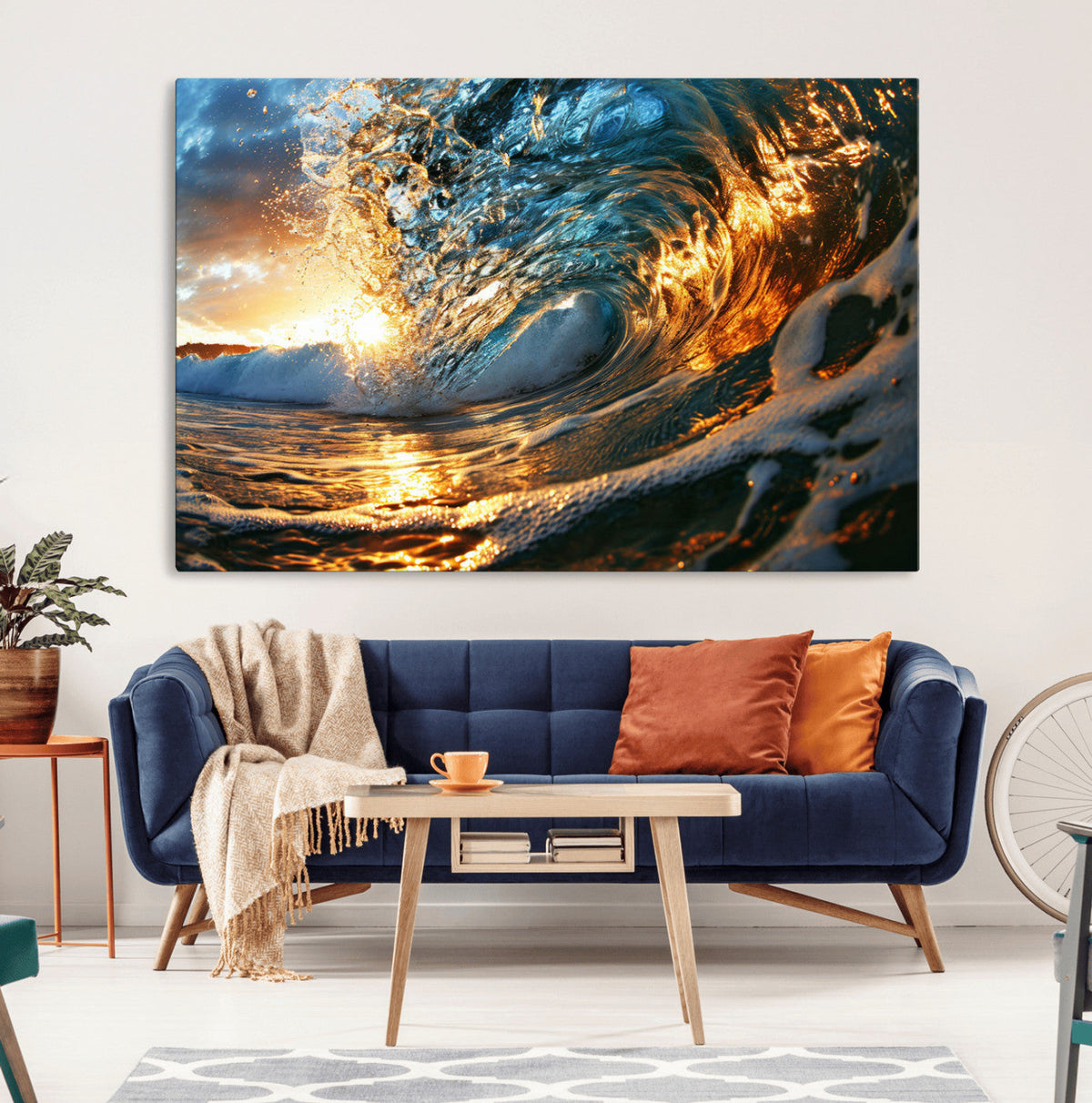 Ocean Wave at Sunset Canvas Wall Art – Vibrant Coastal Beach