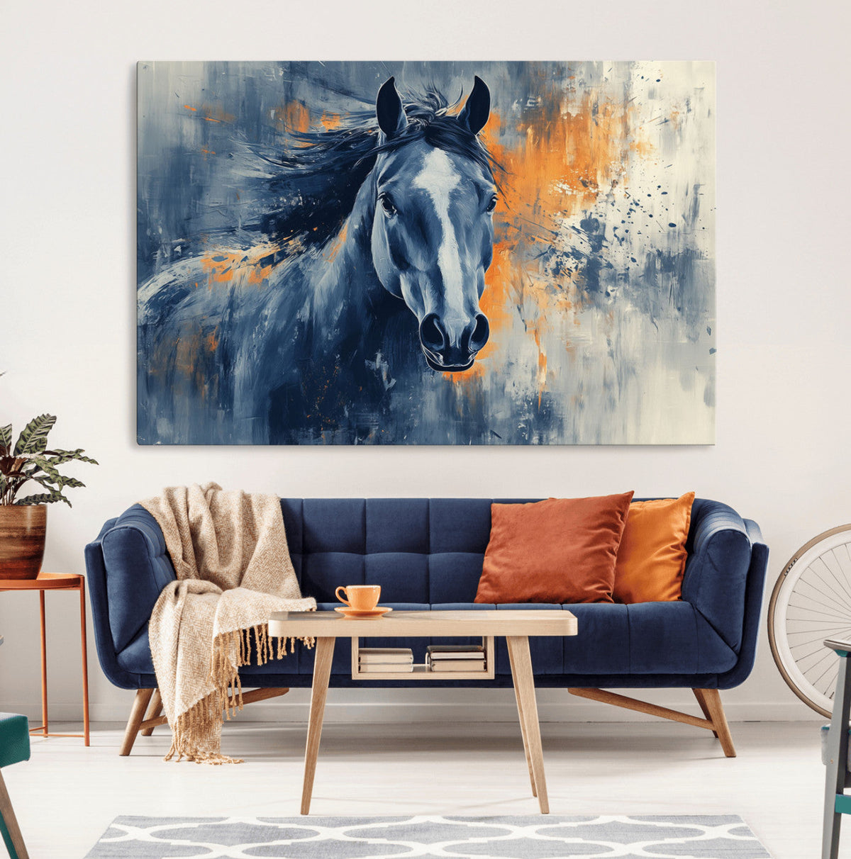 Abstract Blue Horse Wall Art Print Canvas | Horse Wall Art