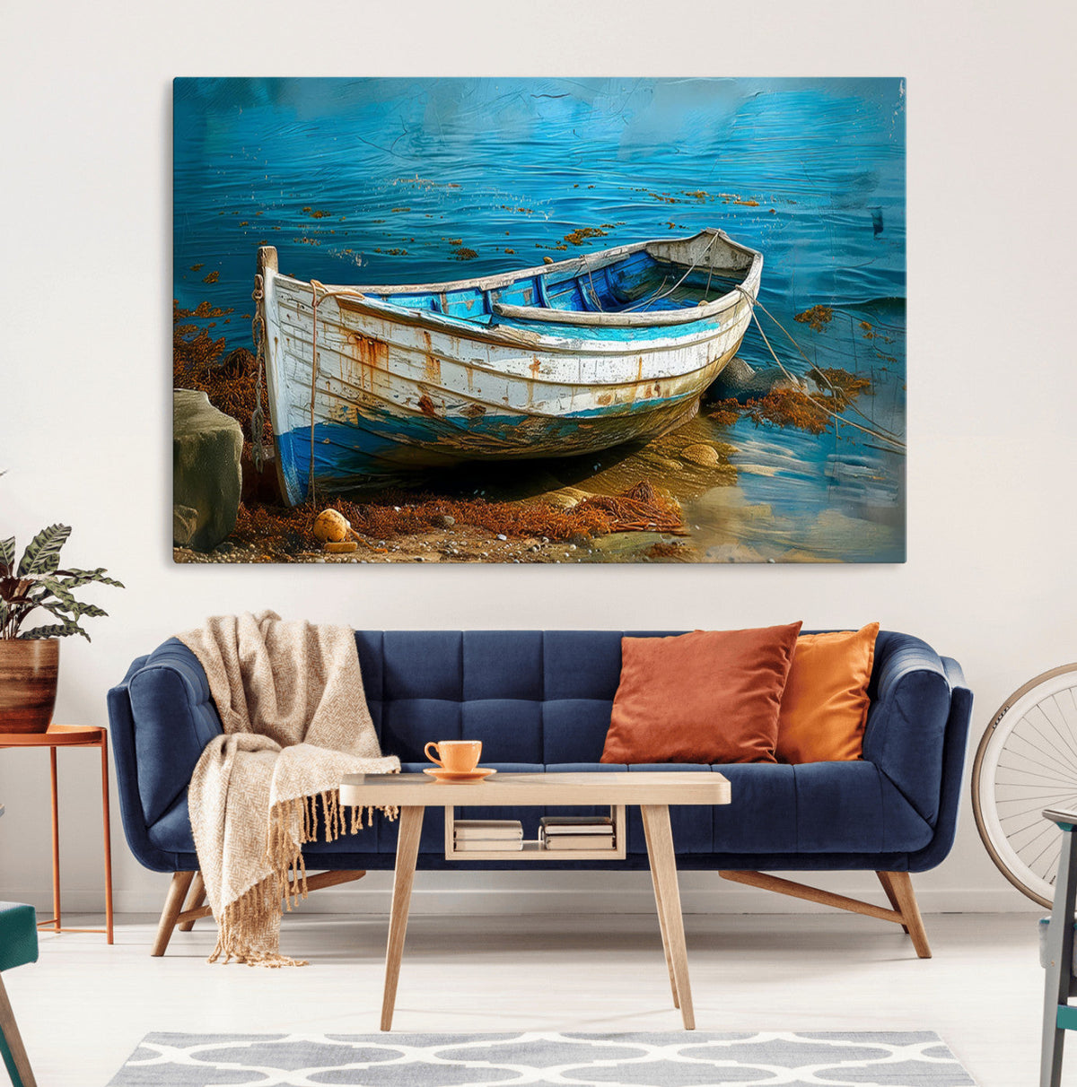 Vintage Boat on Tranquil Waters | Coastal Wall Art for