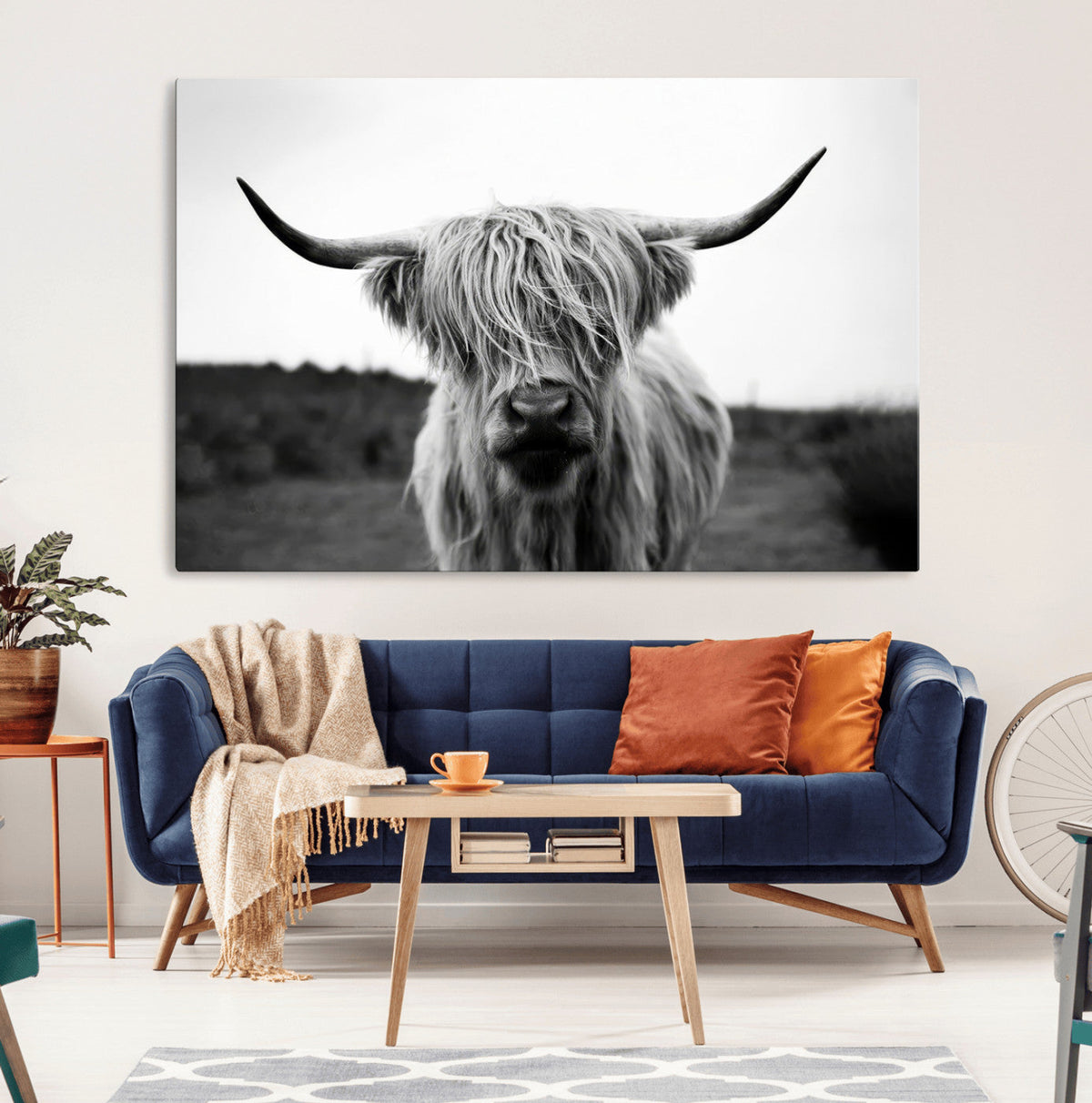 Highland Cow Wall Art | Black and White Farmhouse Decor |