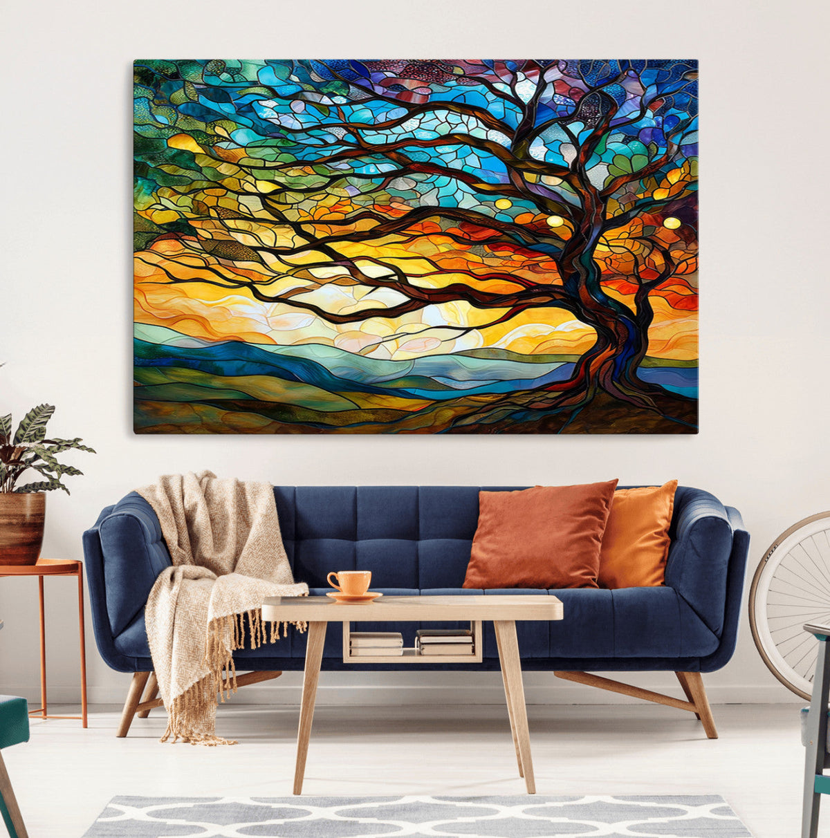 Vibrant Mosaic Tree of Life Wall Art | Stained Glass Style