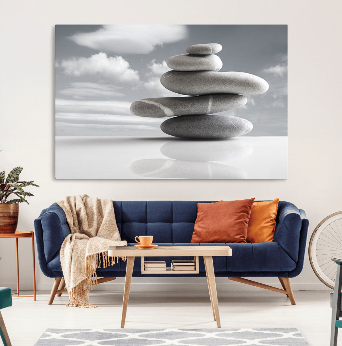 Still Life Black and White Zen Stones Wall Art Canvas,