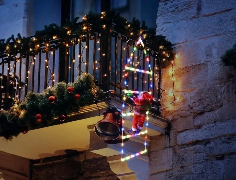 LED-Ladder-Lights-with-Climbing-Santa-Claus-1m-Festive-Holiday-Decoration-for-Indoor-&-Outdoor-Use,-8-Lighting-Modes,-Remote-Controlled-Christmas-Decoration-Lights