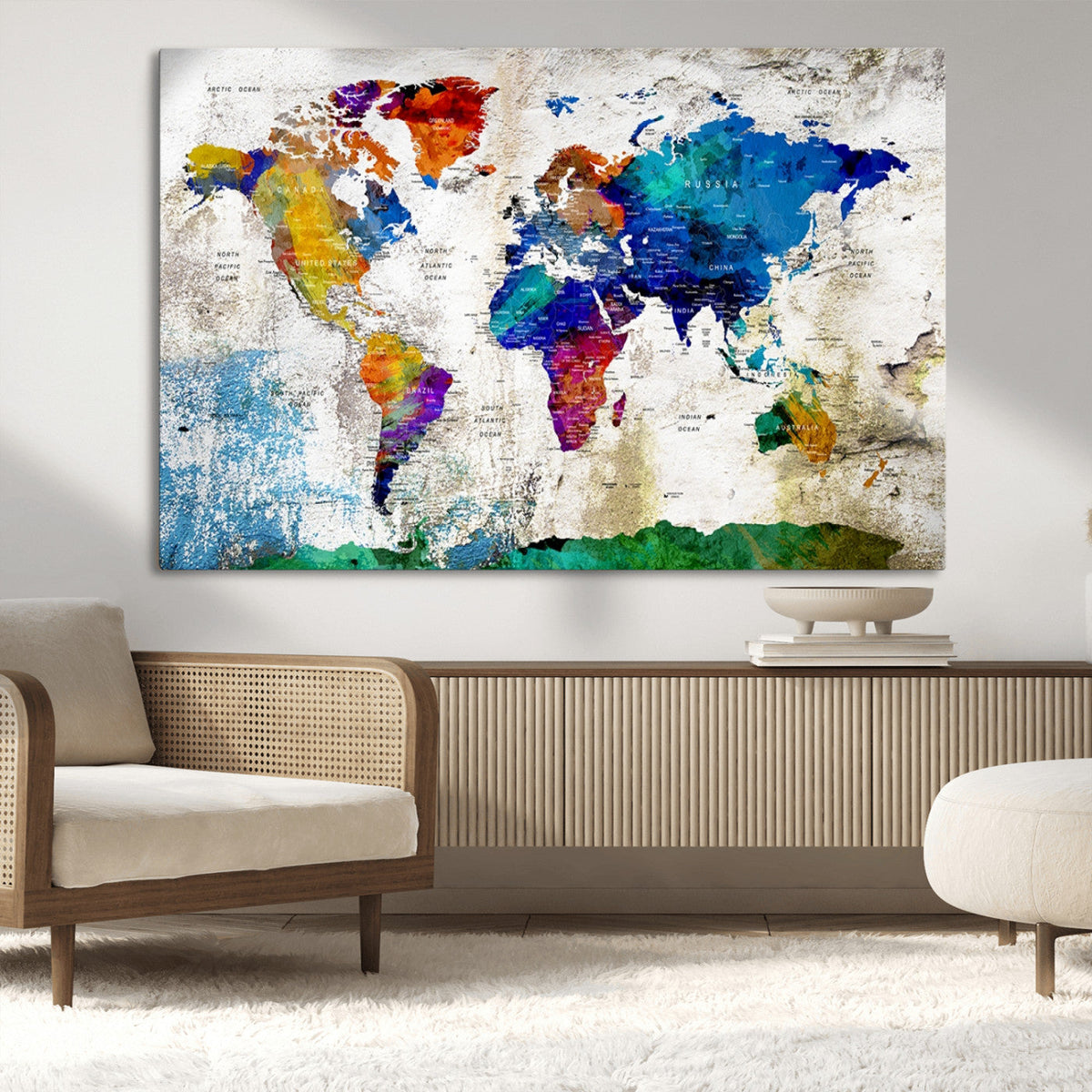 World Map Canvas Print – Framed Travel Map Wall Art for