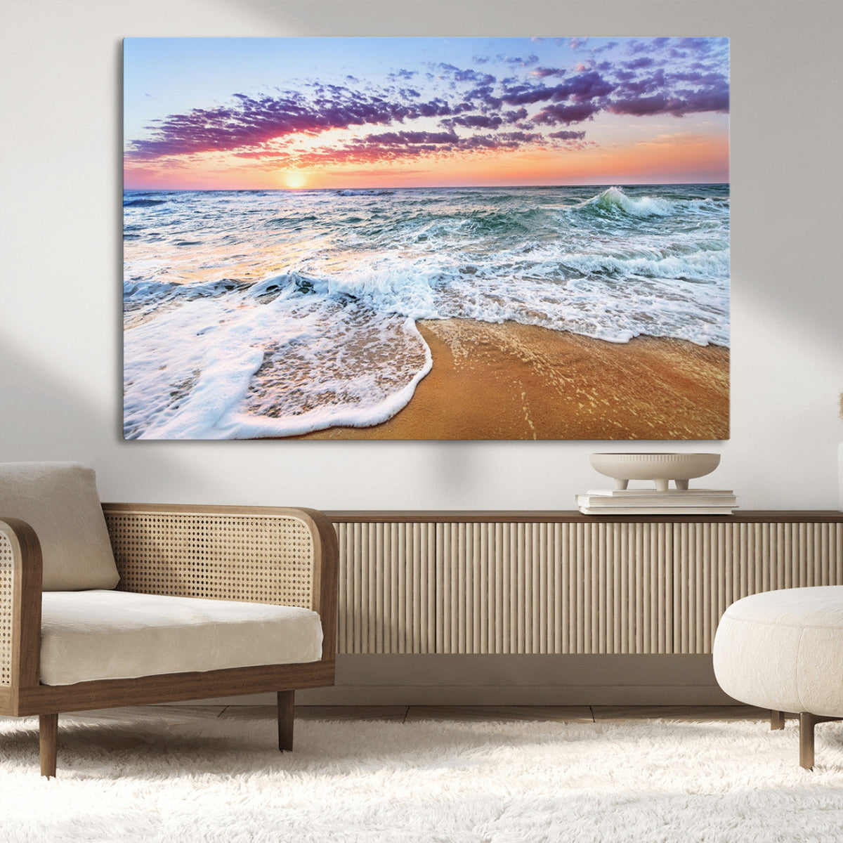 Coastal Sunset Art Beach Canvas Wall Art Print | Ocean Waves