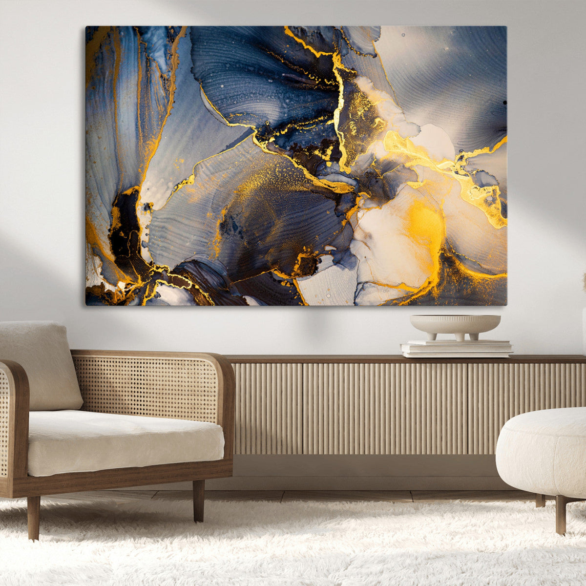 Large Abstract Wall Art Print - Gold and Blue Abstract