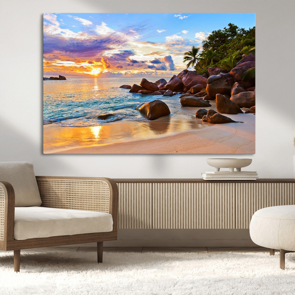 Tropical Island Beach Sunset Canvas Print