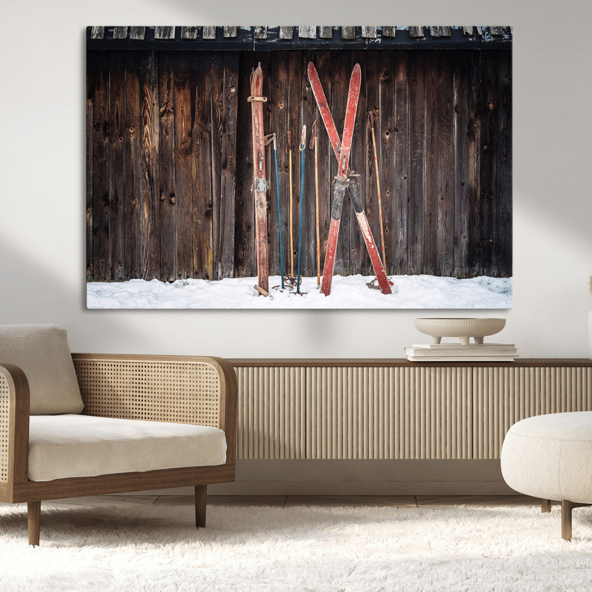 Vintage Ski Gear Canvas Print, Vintage Ski Gear Against