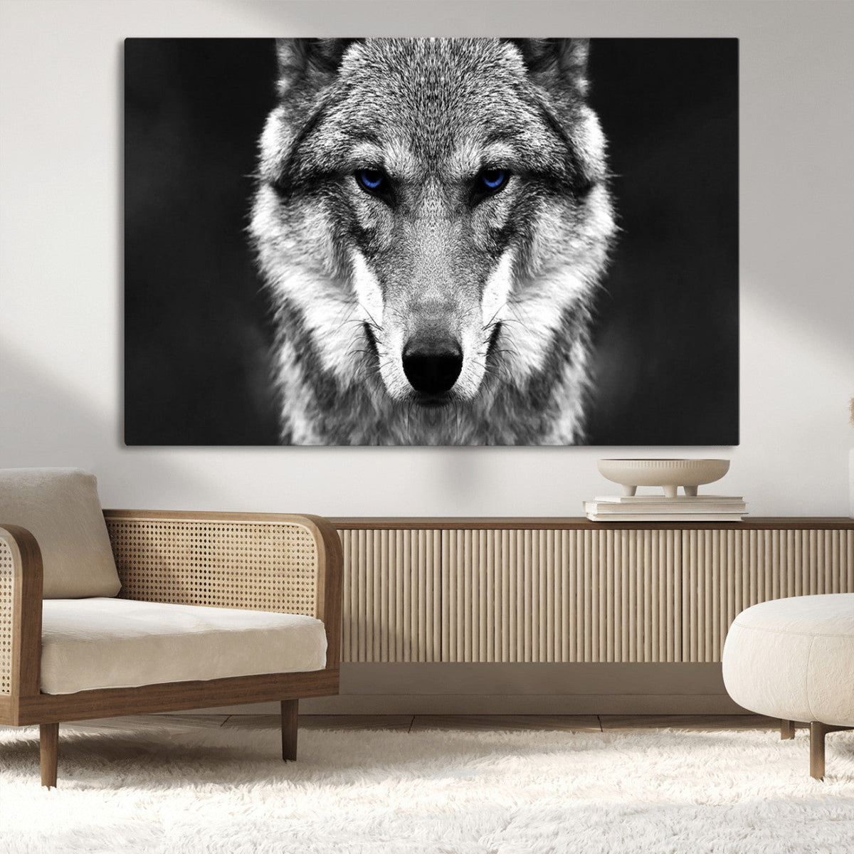 Black and White Wild Wolf Wall Art Canvas Print