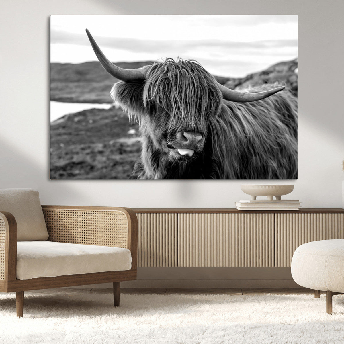Longhorn Steer Canvas Print Wall Art, Highland Cow Canvas