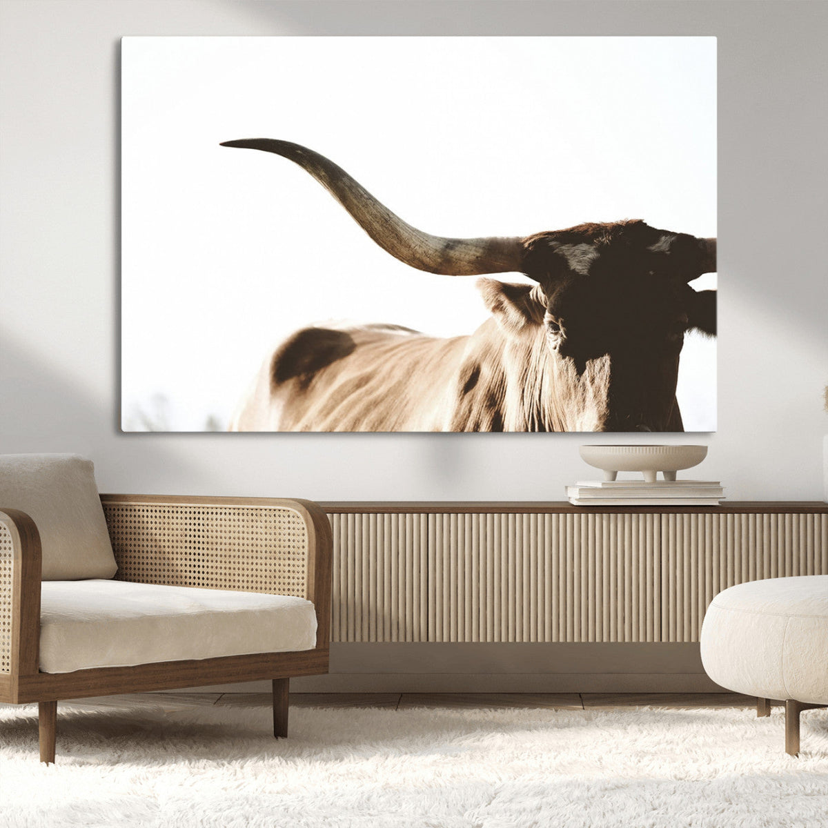 Texas Longhorn Wall Art Canvas Print | 3-Panel Large