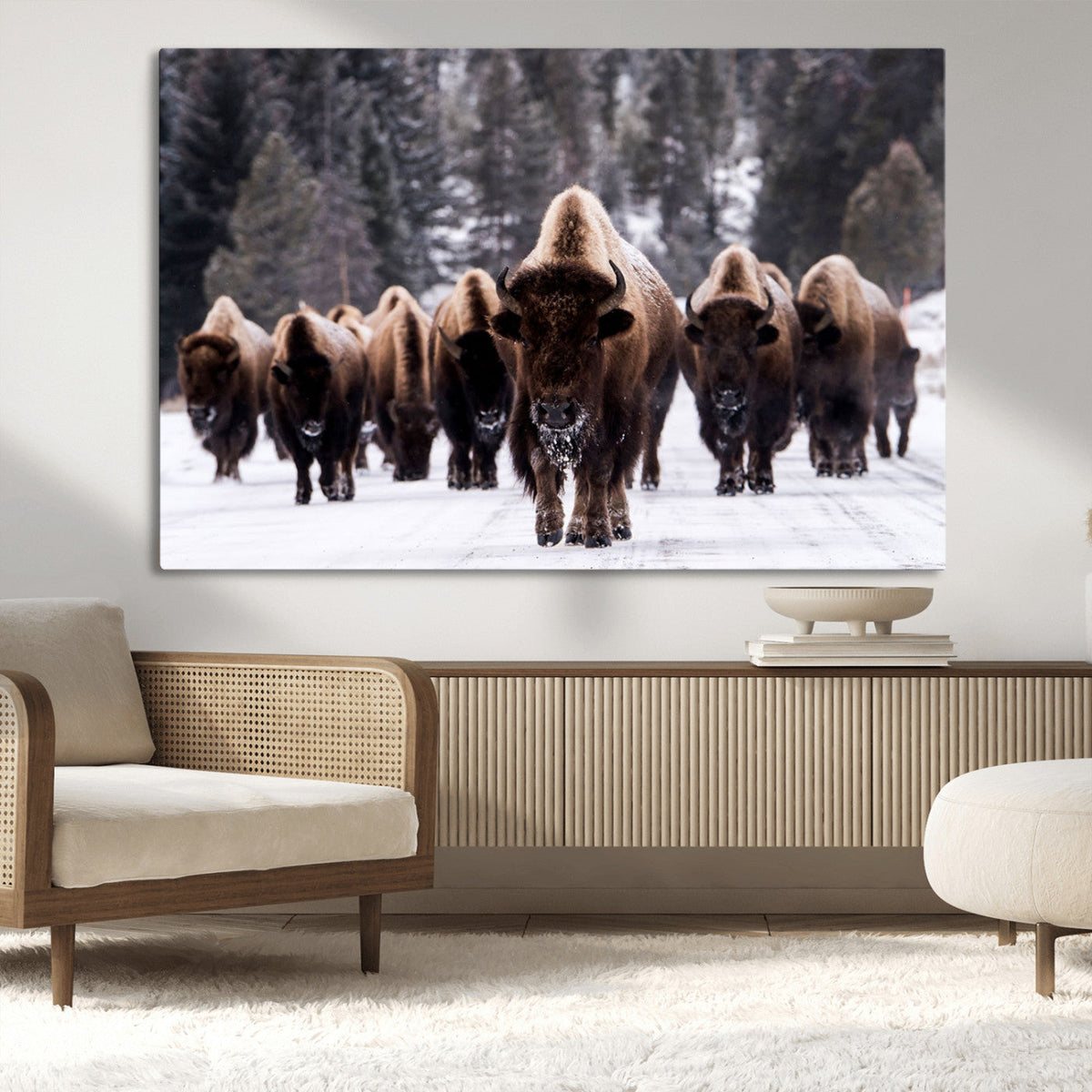 Bison Wall Art Canvas Print- Bison Herd Canvas Wall Art –