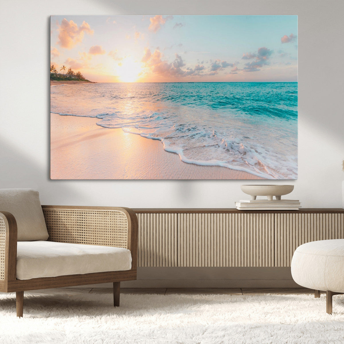 Beach Sunrise Wall Art, Coastal Seascape Canvas Print, Ocean