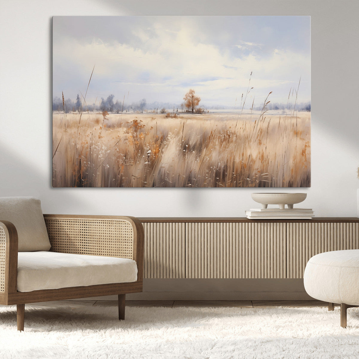 Golden Fields Wall Art Print Canvas – Serene Landscape of