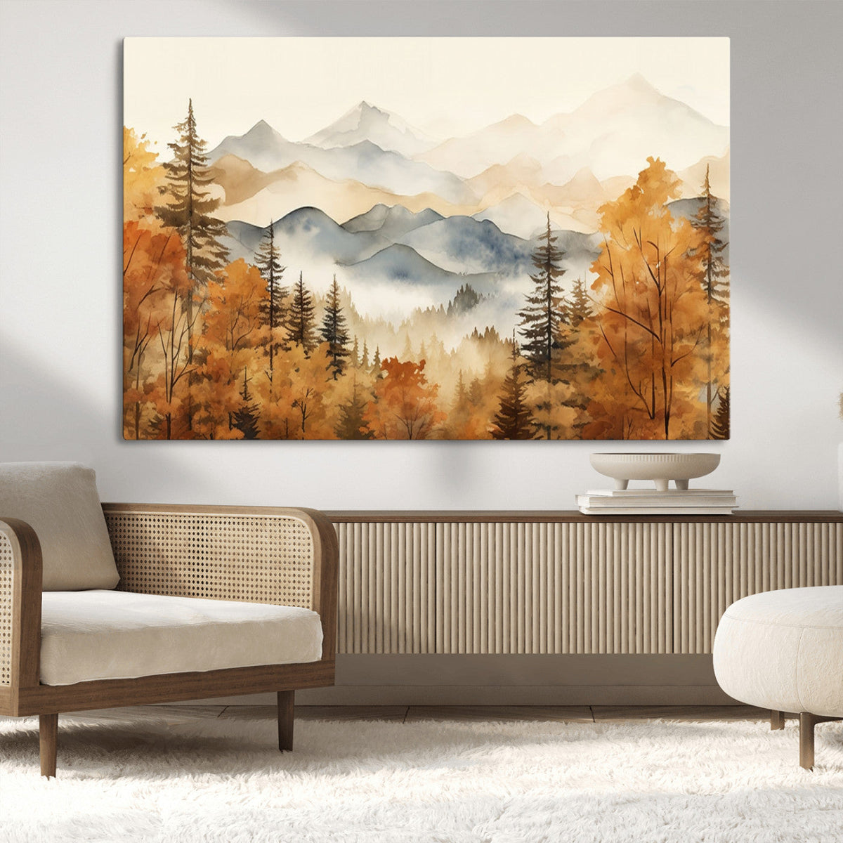 Golden Autumn Forest Wall Art Canvas | Mountain Landscape