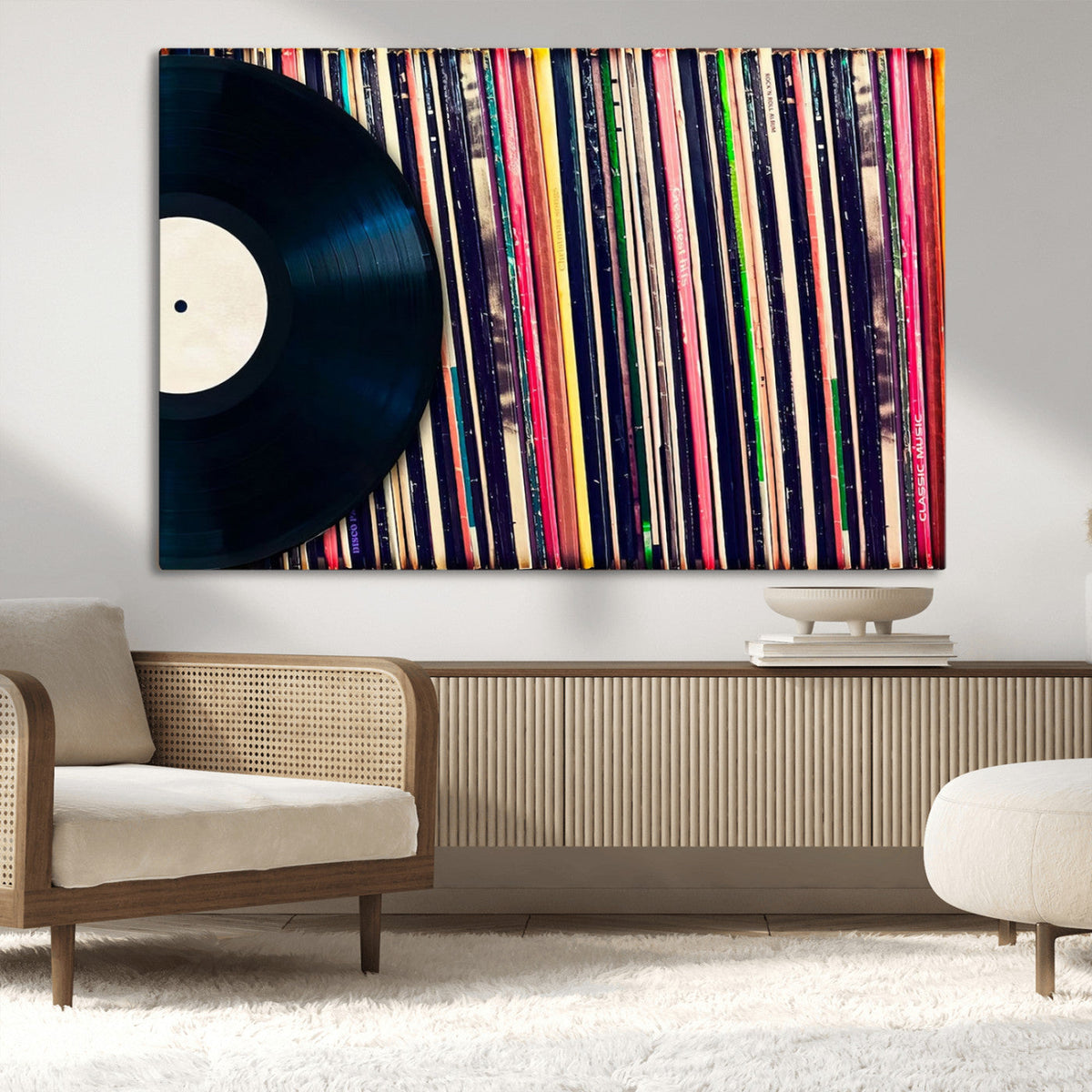 Vinyl Record and Album Collection Canvas Wall Art - Retro