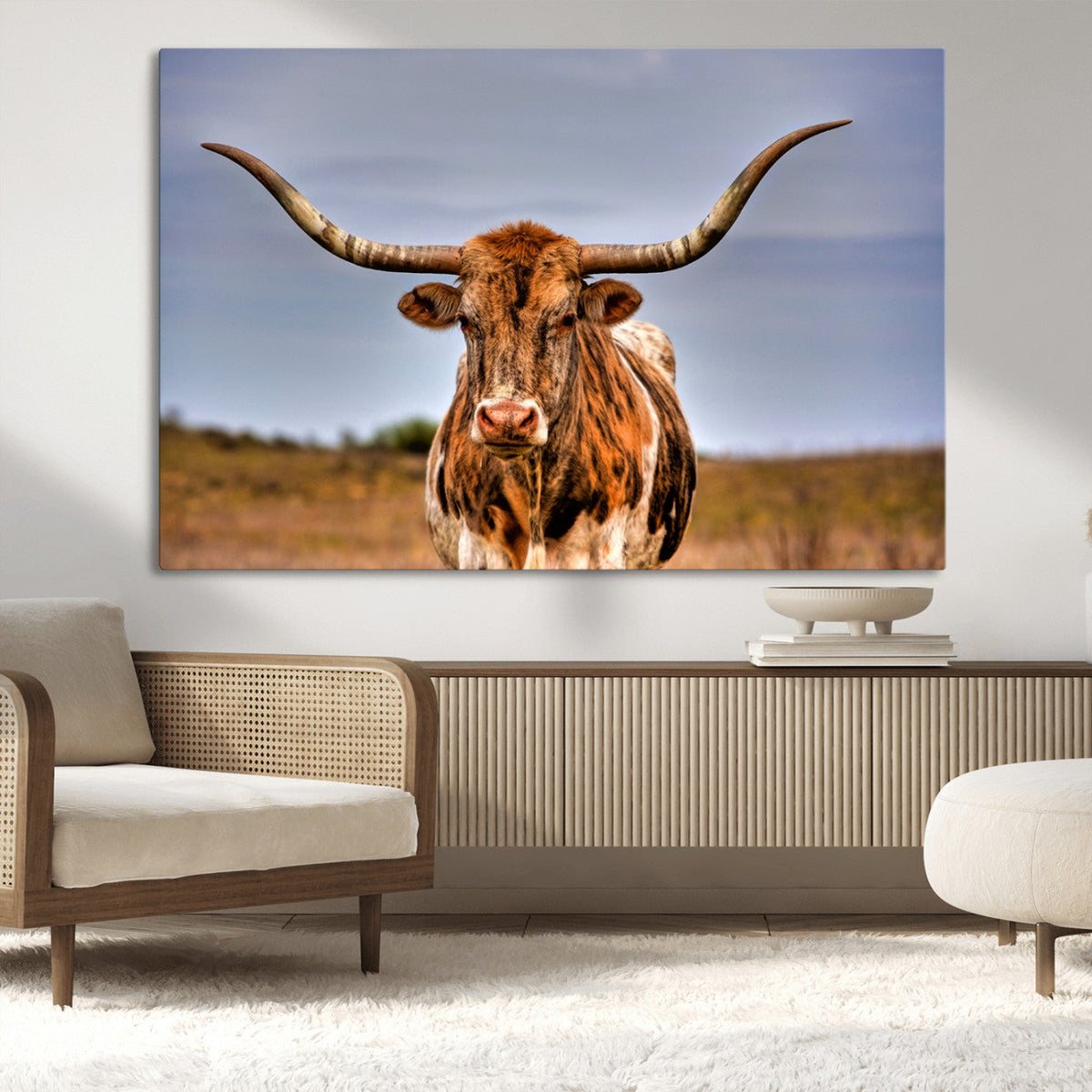 Texas Longhorn Wall Art Print, Framed Longhorn Cow Wall Art