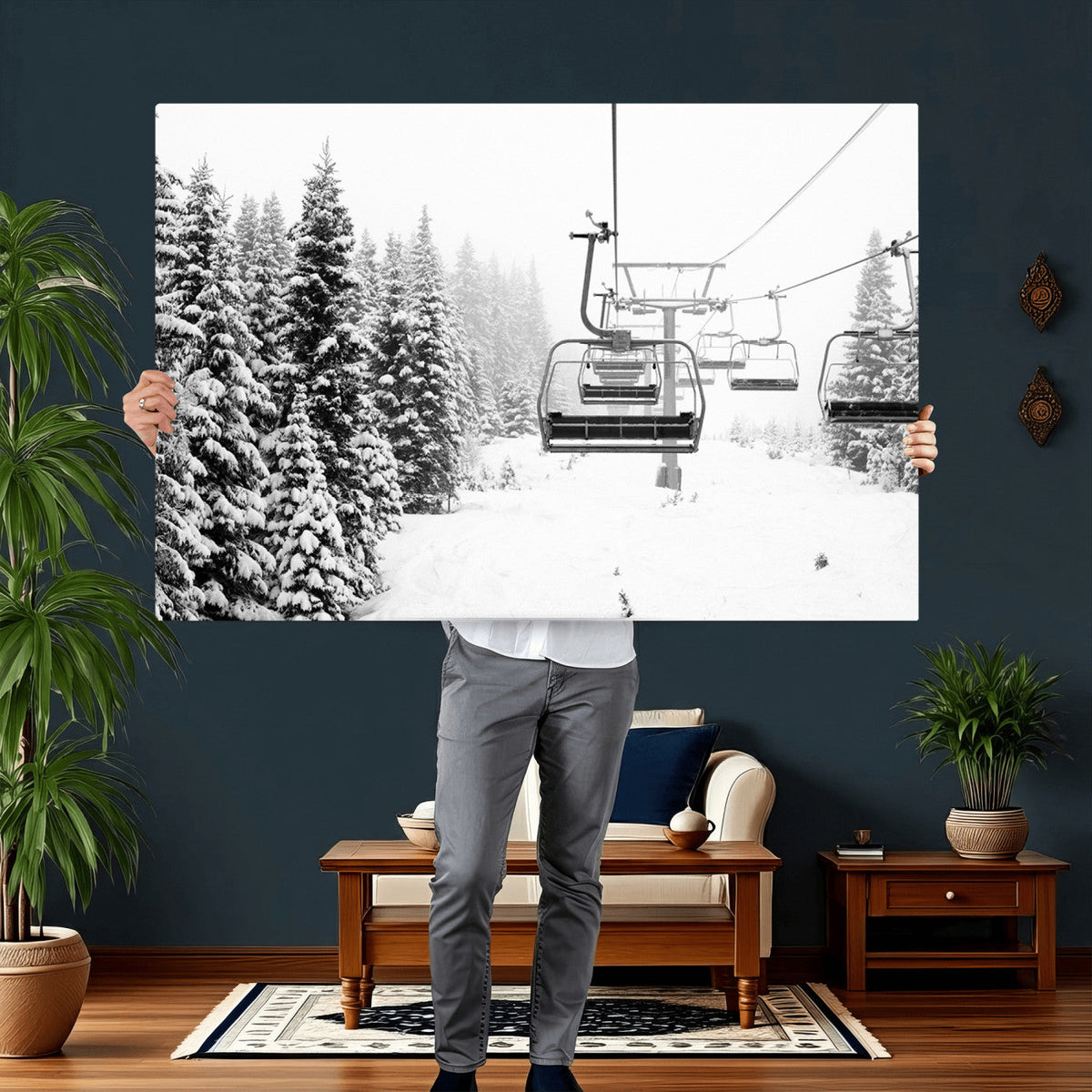 Ski Wall Art - Ski Lift Wall Art Canvas Print Snow Covered