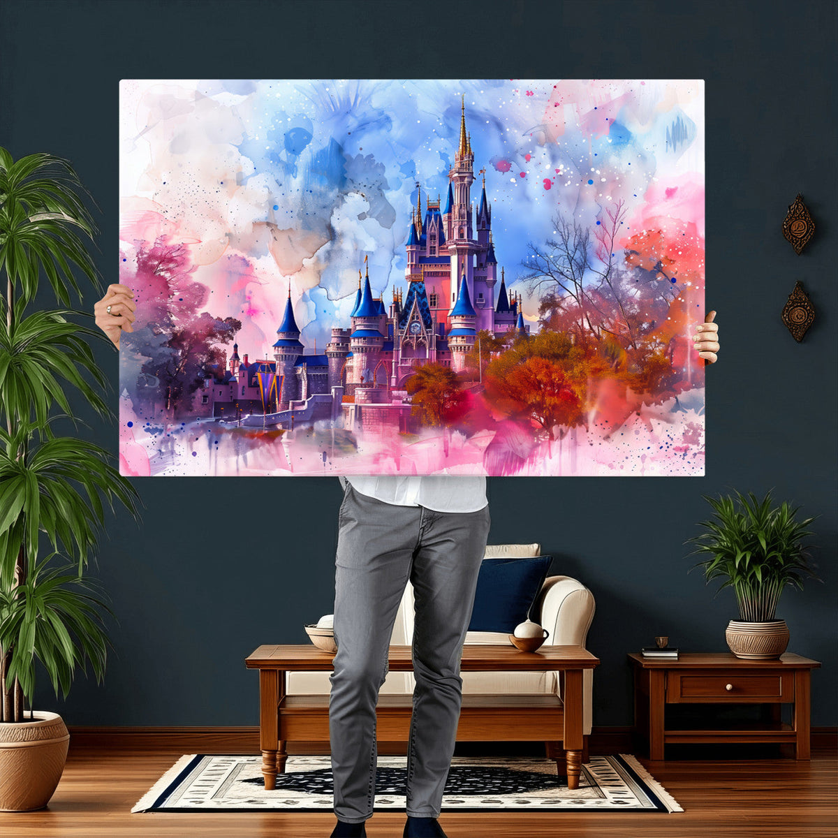 Disney Wall Art: Dreamy Watercolor Cinderella Castle Canvas