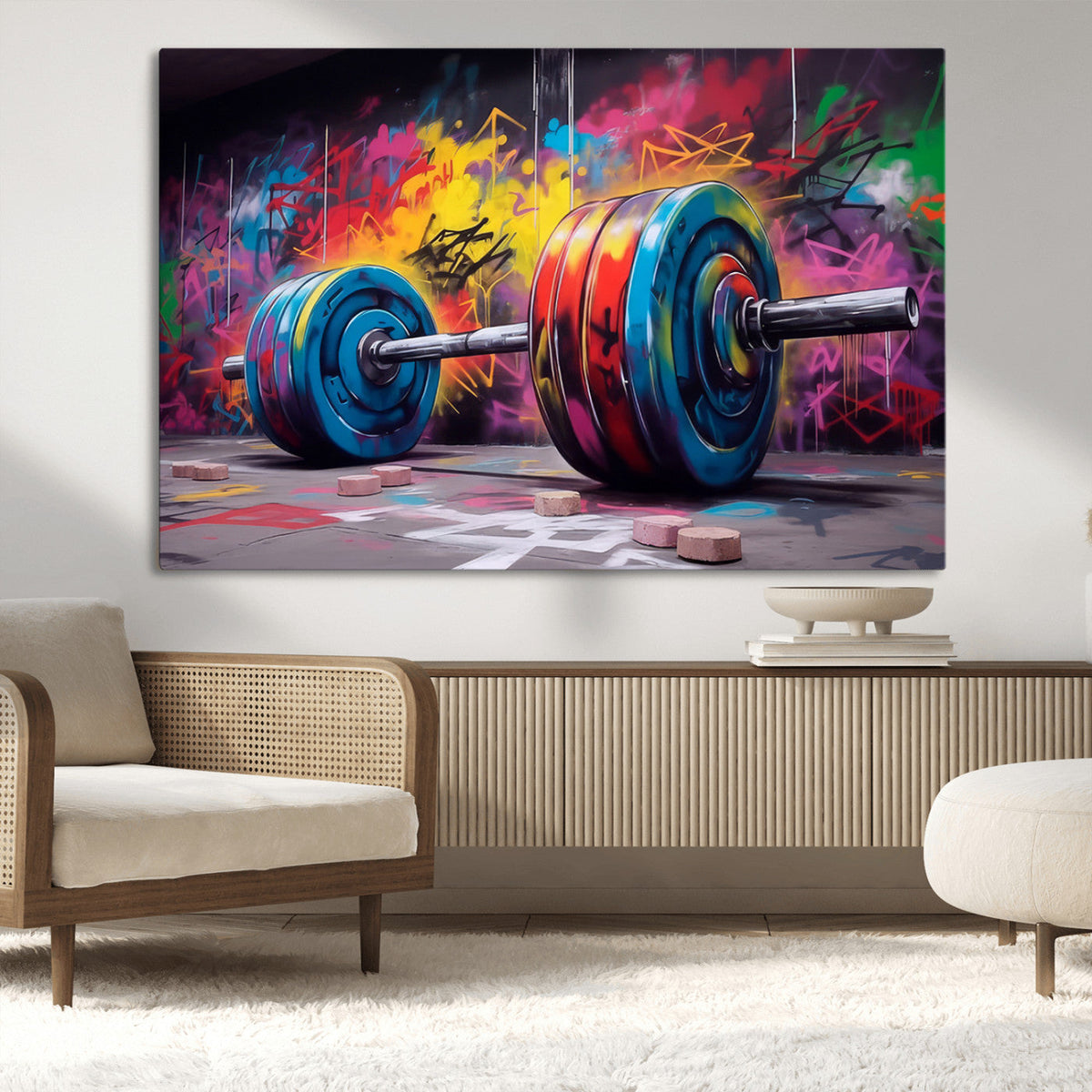 Abstract Graffiti Barbell Canvas Wall Art – Urban Fitness