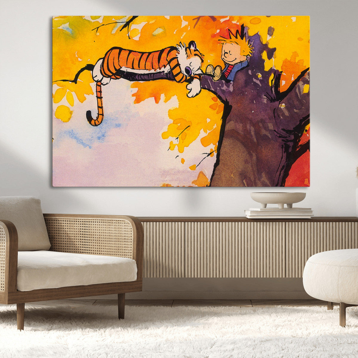 Calvin and Hobbes Tree Scene Canvas Print | 3 Panel Large