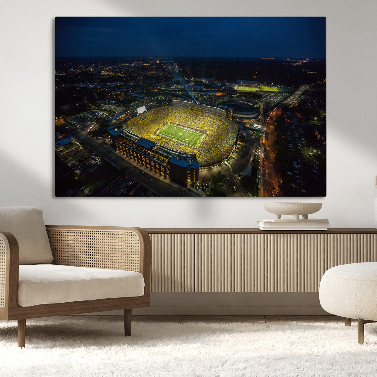 Michigan Stadium Night Game Wall Art – Sports Arena Aerial