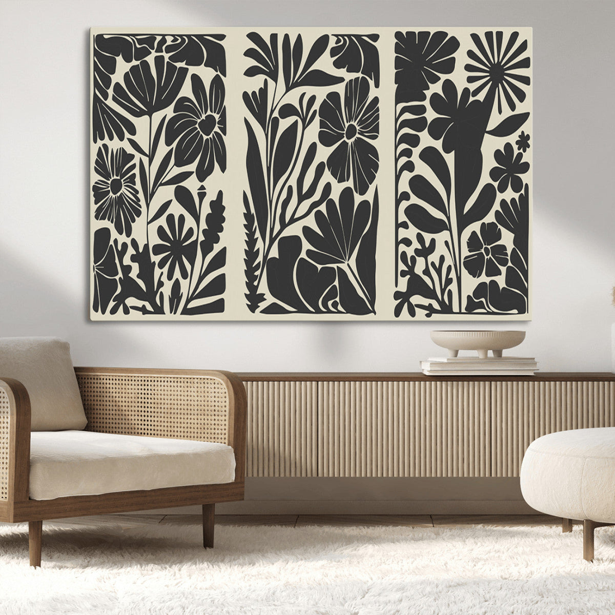 Modern Botanical Wall Art - Floral Black and White Canvas