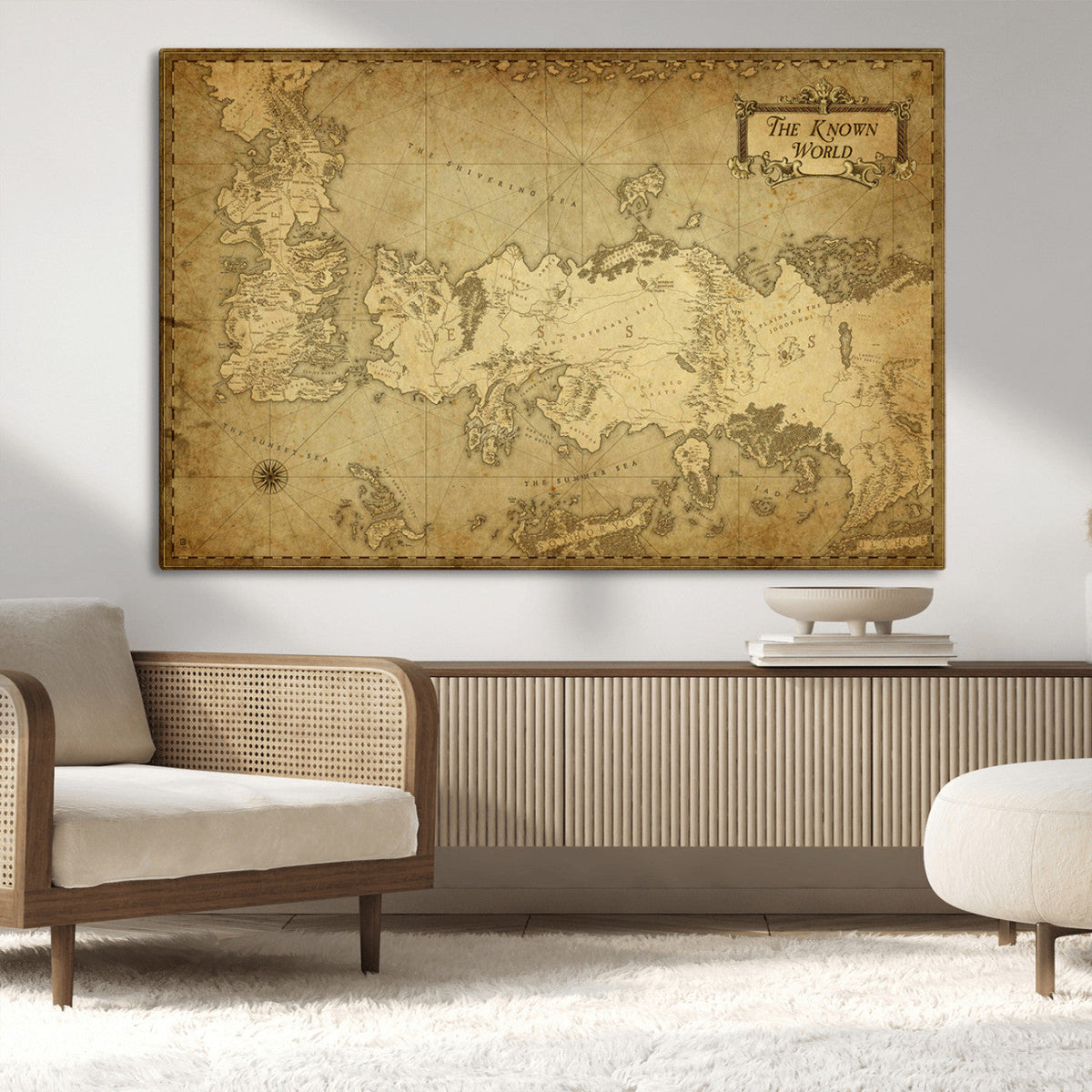 Vintage Game of Thrones Map Wall Art | Westeros and Essos