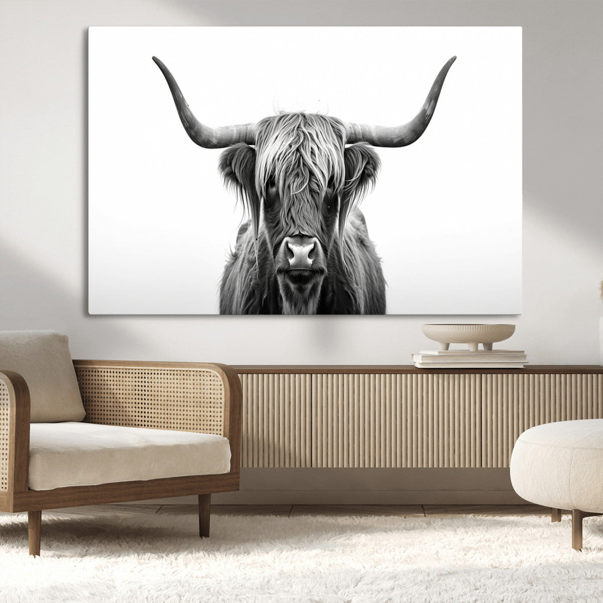 Highland Wall Art Canvas Print – Minimalist Black and White