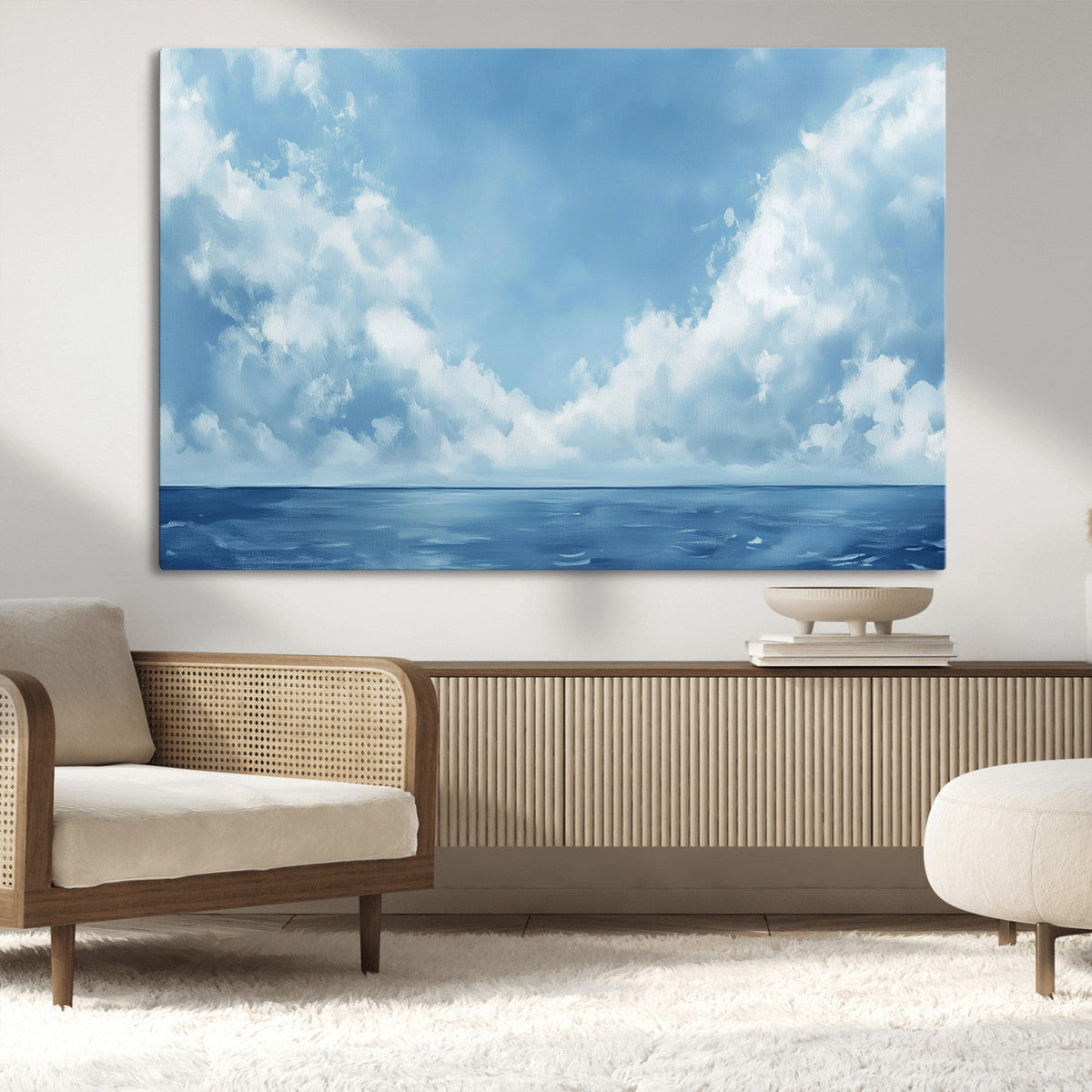 Abstract Ocean Print Artwork- Serene Blue Ocean Canvas Wall
