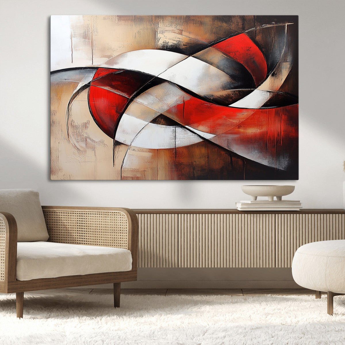 Abstract Wall Art - Modern Red and White Canvas Wall Art