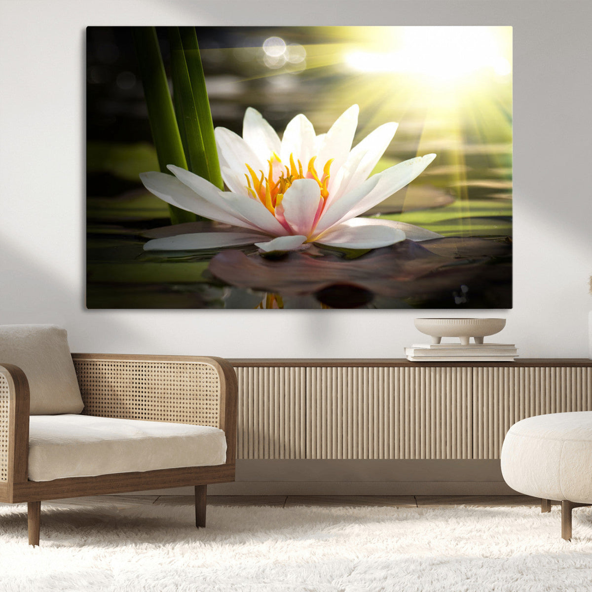 Lotus Flower Wall Art Canvas Print, Water Lily Large Wall