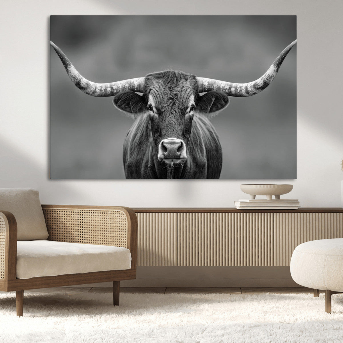 Texas Longhorn Wall Art Canvas Print – Framed Western Bull