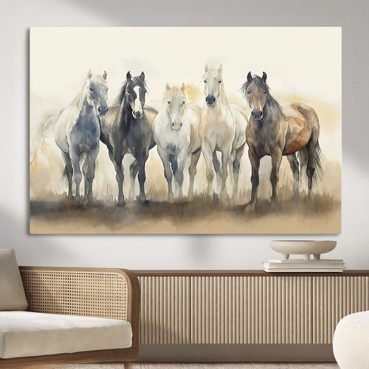 Wild Horses Wall Art Canvas Print, Framed Running Horses Art