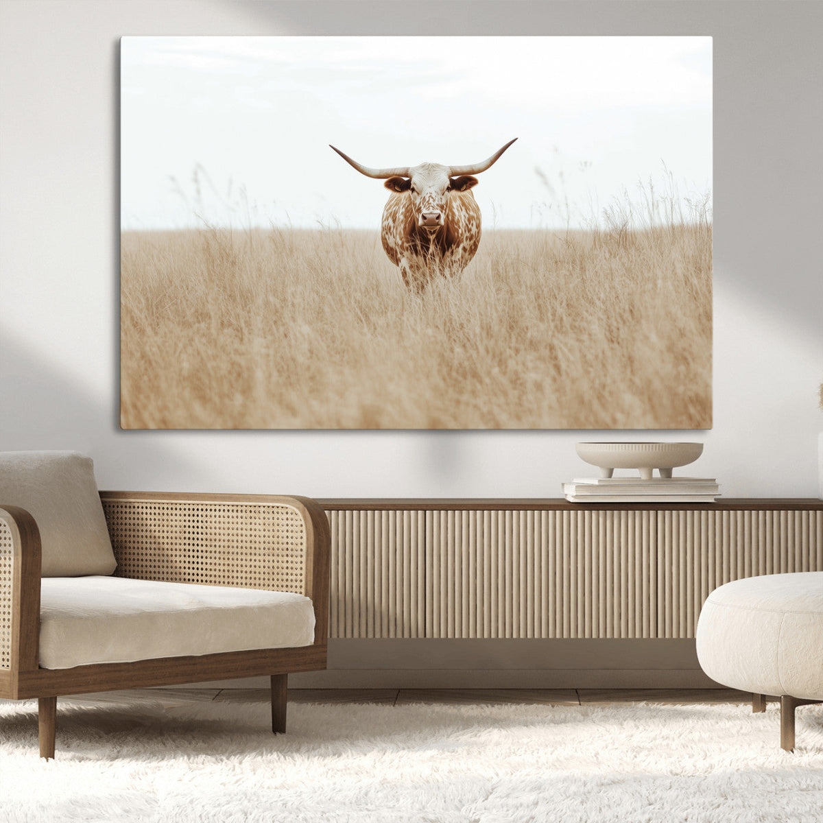 Texas Longhorn Wall Art Canvas Print – Framed Lone Cattle