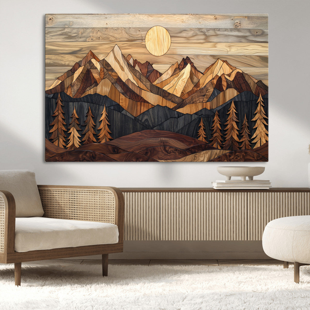 Wood Mountain Landscape Wall Art Canvas Print – Framed