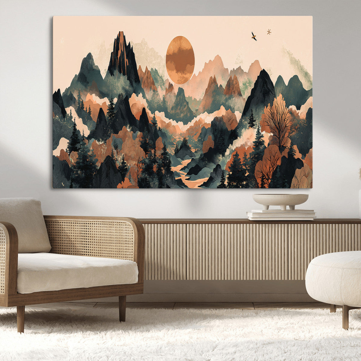Wood Mountain Landscape Wall Art Canvas Print – Framed