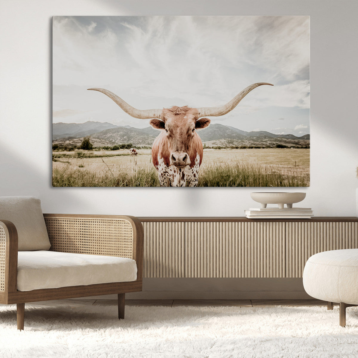 Texas Longhorn Wall Art Canvas Print – Framed Western Cow