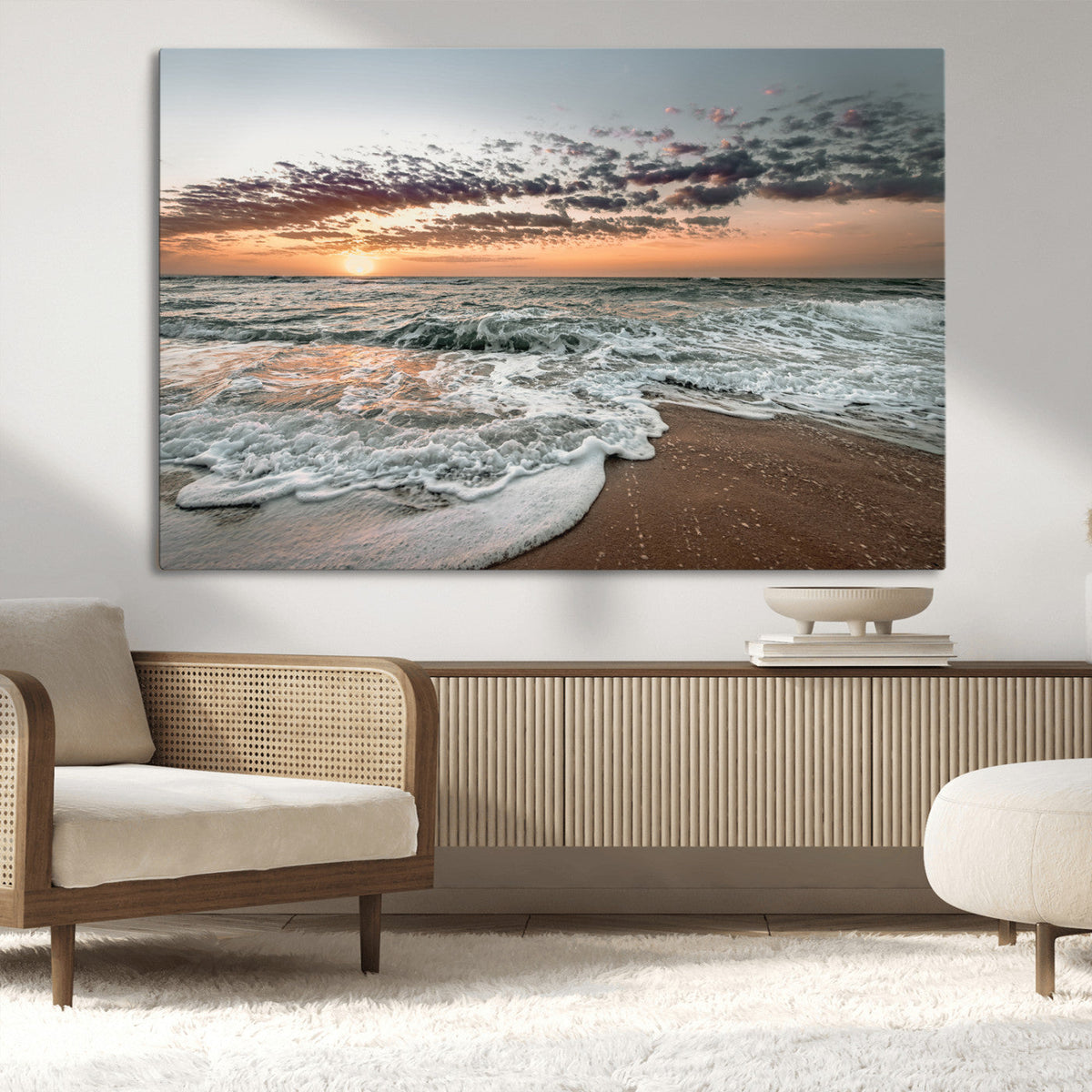 Ocean Sunset Wall Art Canvas Print – Framed Beach Waves