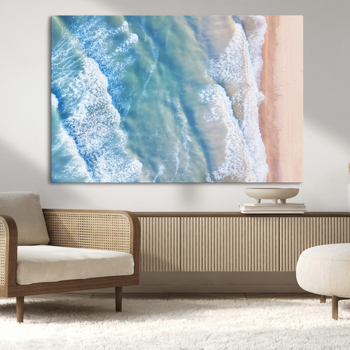 Aerial Ocean View Wall Art Canvas Print – Framed Soft Blue