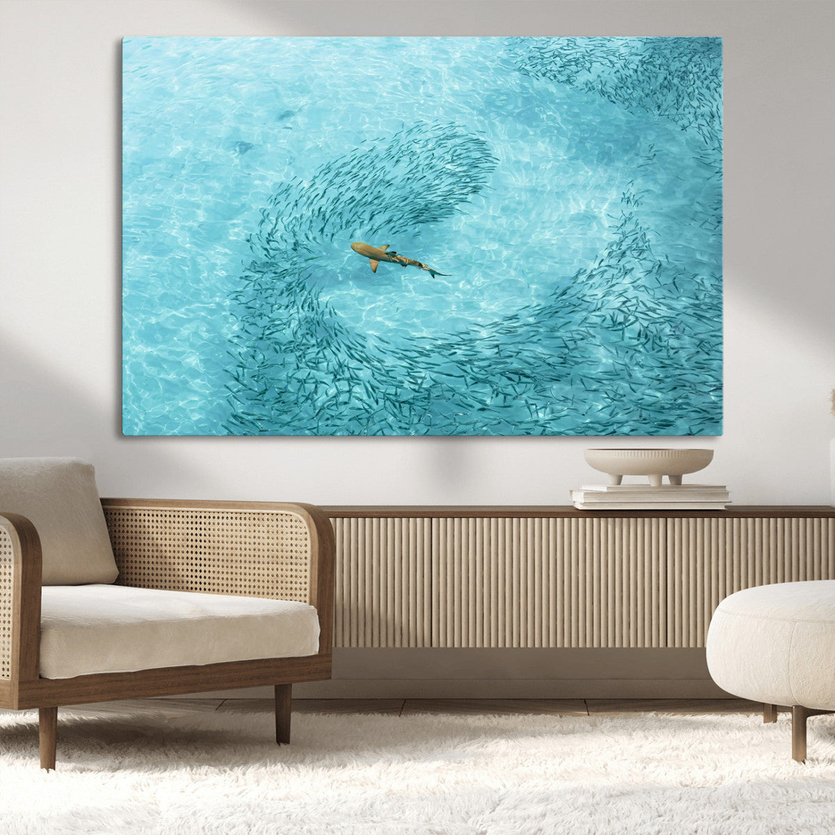 Fish Swarm Wall Art Canvas Print – Framed Marine Life Art