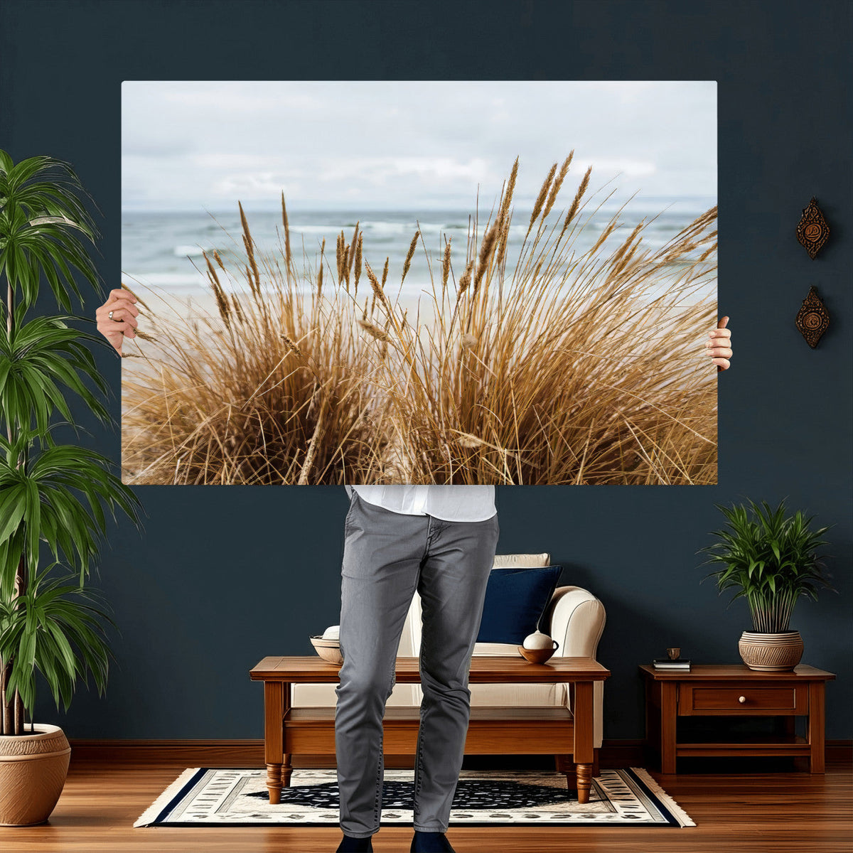 Beach Grass Wall Art Canvas Print – Framed Coastal Dunes Art