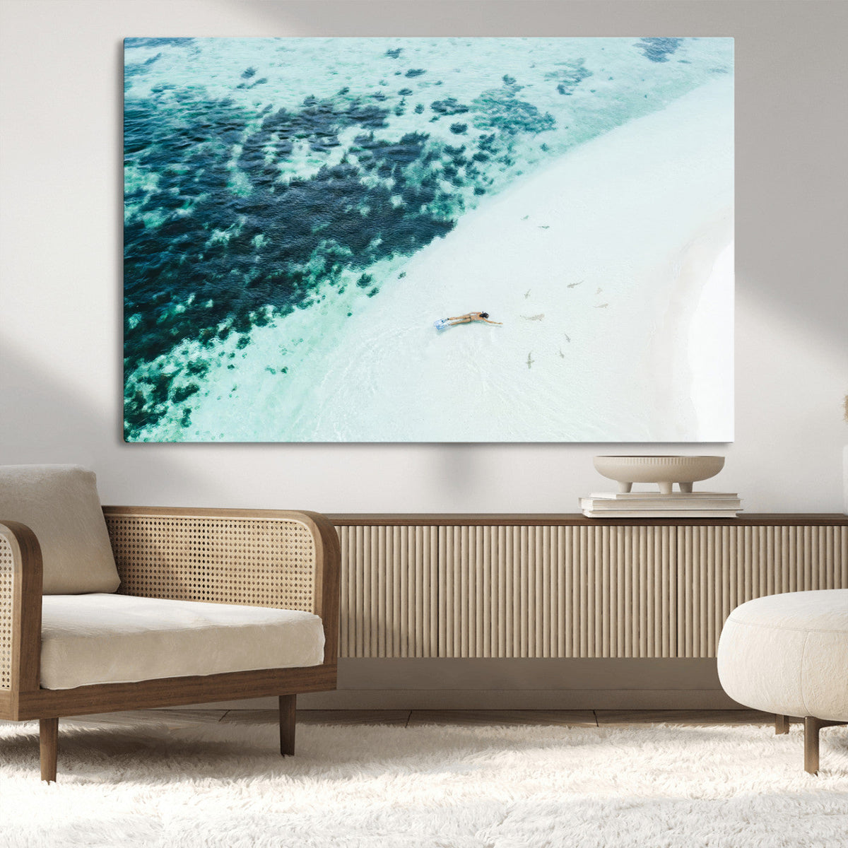 Minimal Beach Wall Art Canvas Print – Framed Ocean Swimming
